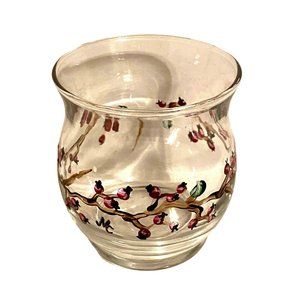 New Handpainted Signed Clear Glass Cranberry Vine Votive Without Candle
